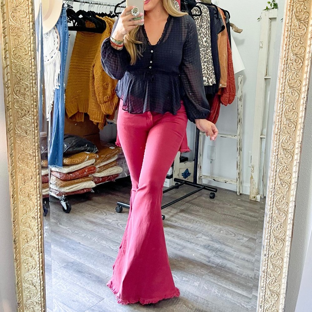 Wine Bell Bottom Pants - Picture 2 of 2